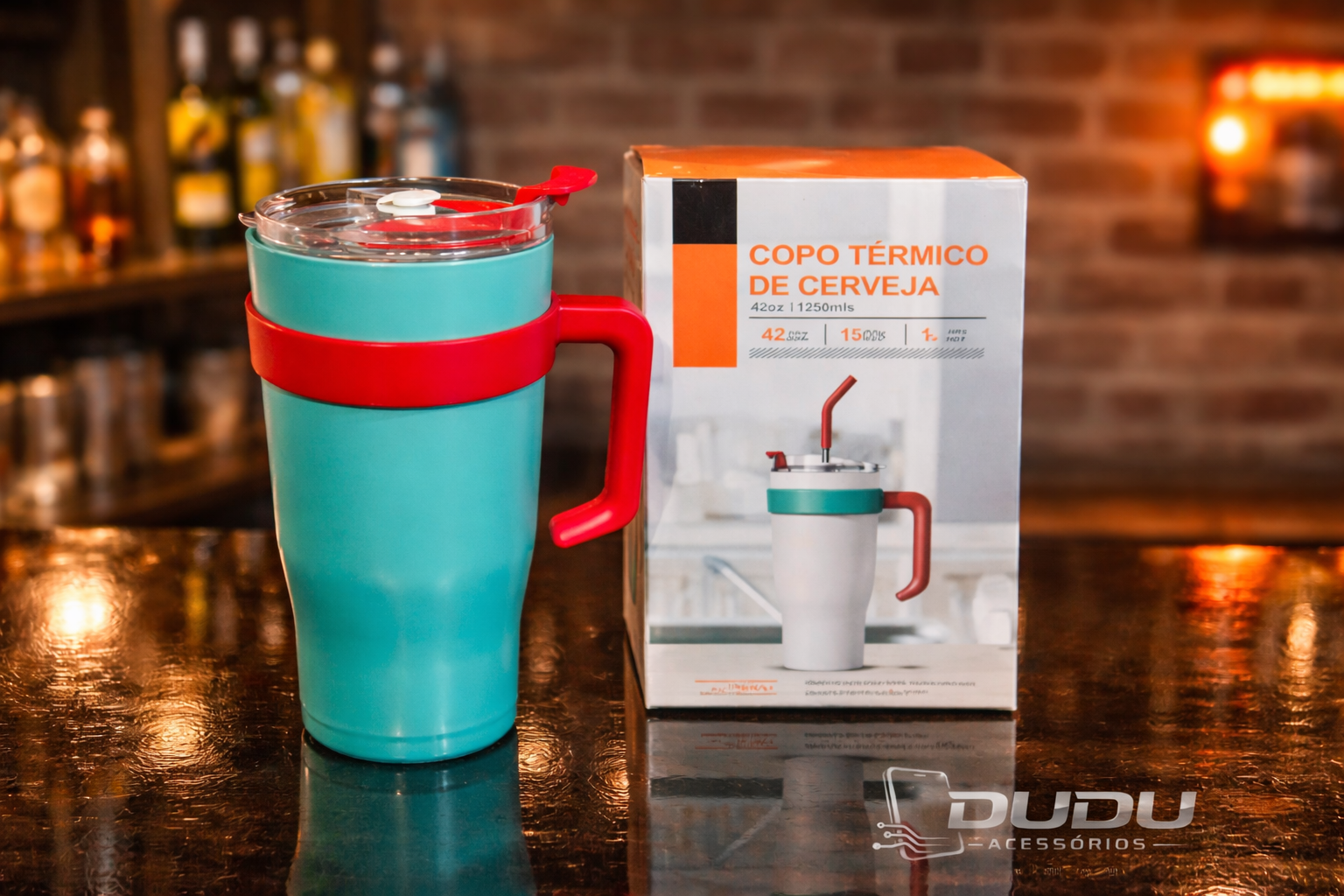 🍺 Copo Térmico de Cerveja 1250ml com Tampa e Canudo